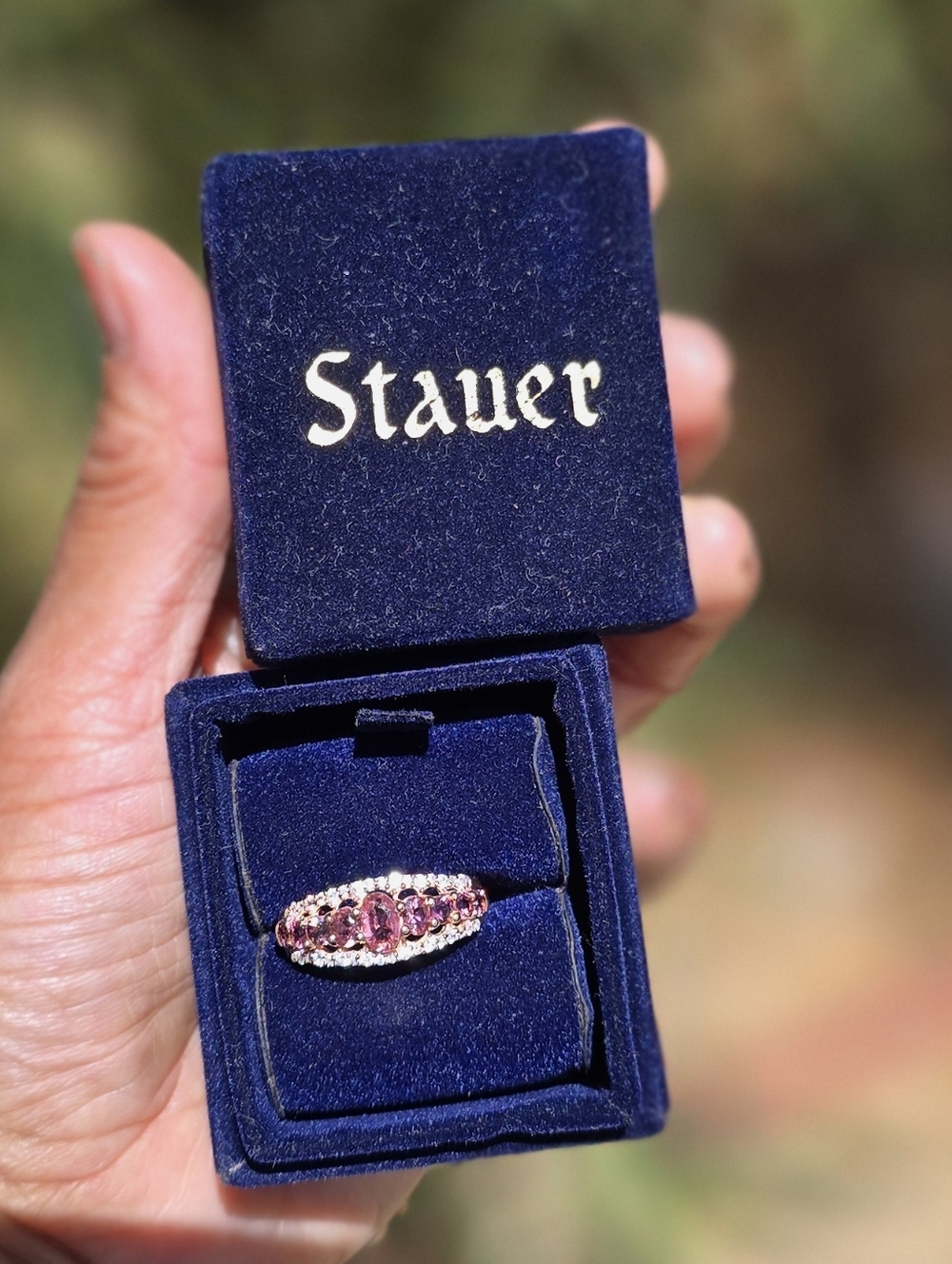 Vintage Stauer pink graduating pink tourmaline CZ diamond half eternity sterling